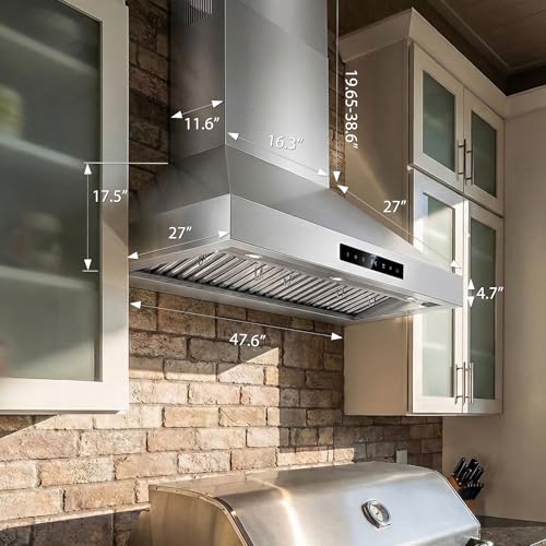 Image of 48 inch Ducted Wall Mount Range Hood 1200 CFM, Outdoor Range Hood Kitchen Vent Hood Approved, Stainless Steel
