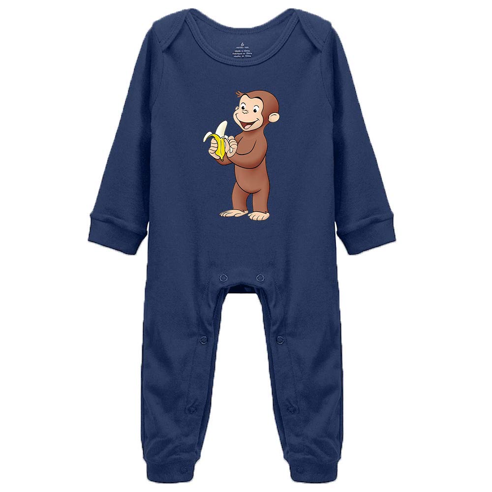 Baby Cotton Rompers Curious George Eat Banana Vintage Boy Girl Long Sleeve Jumpsuit