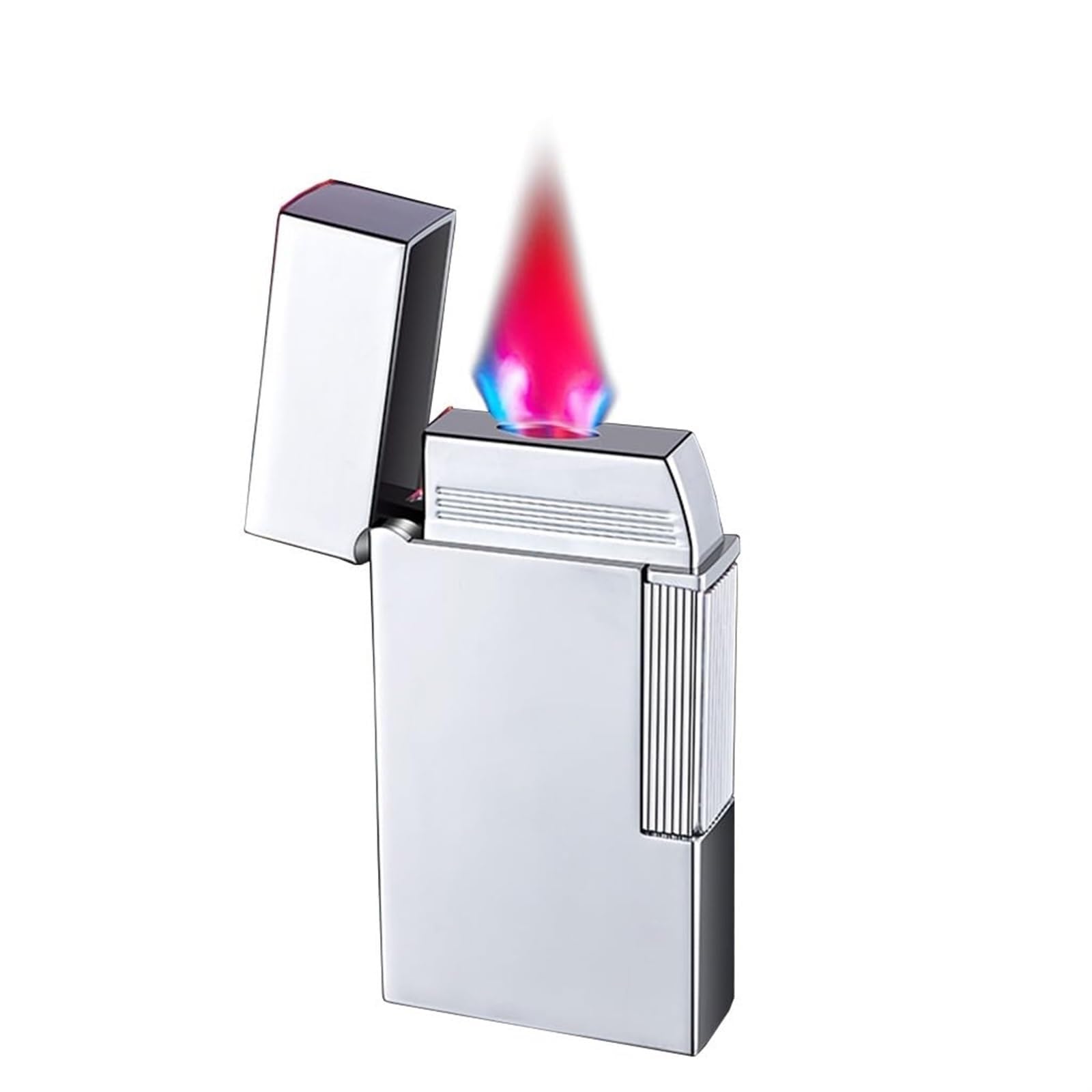 Briquet tempête butane réglable avec bouchon à rabat en métal rechargeable Idéal pour l'extérieur Idée cadeau pour homme Design classique