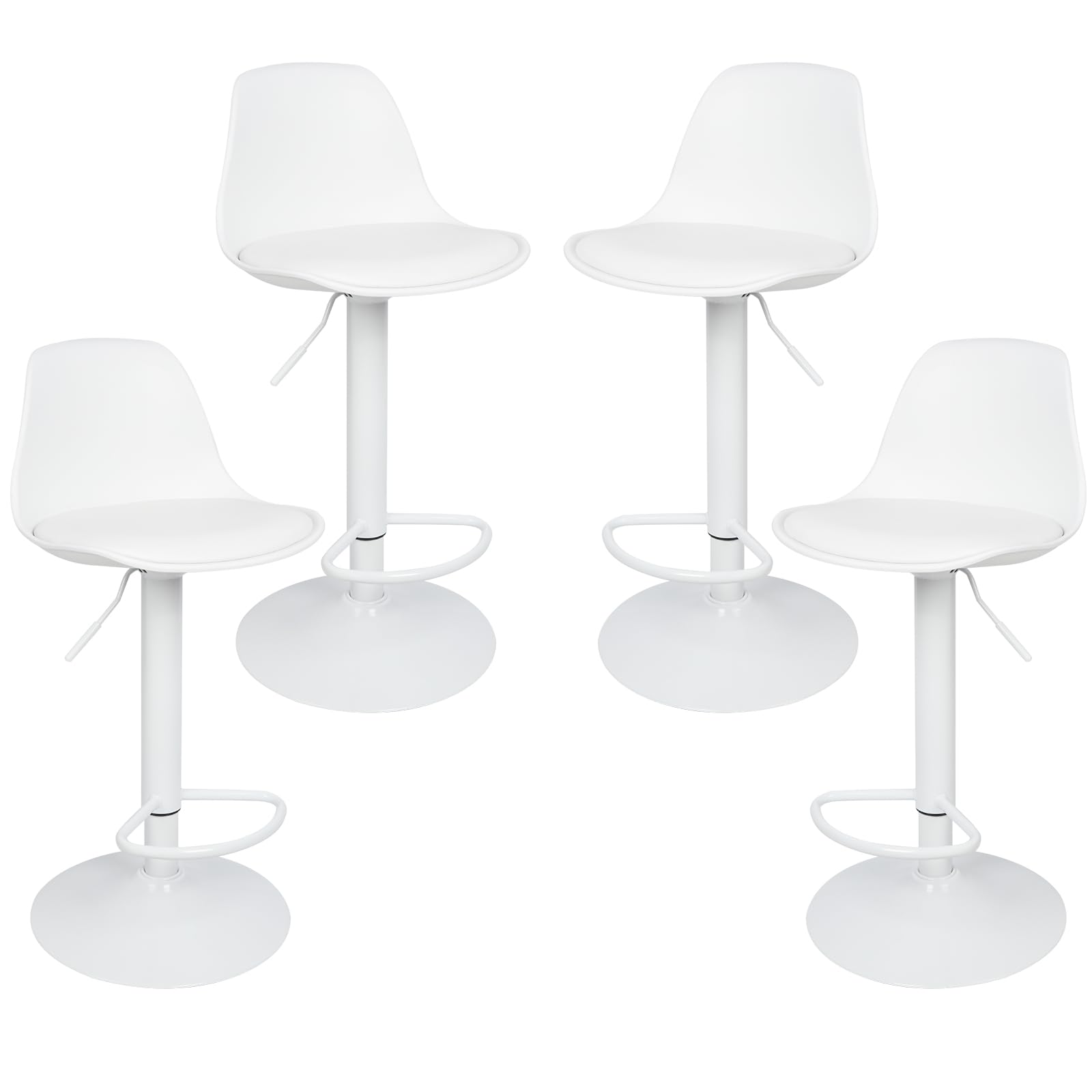 HUOLE Sgabello da Bar Moderno Sgabello Alto con schienale in Simipelle Sedia Alta da Cucina Regolabile Girevole (4pc-B bianco puro)