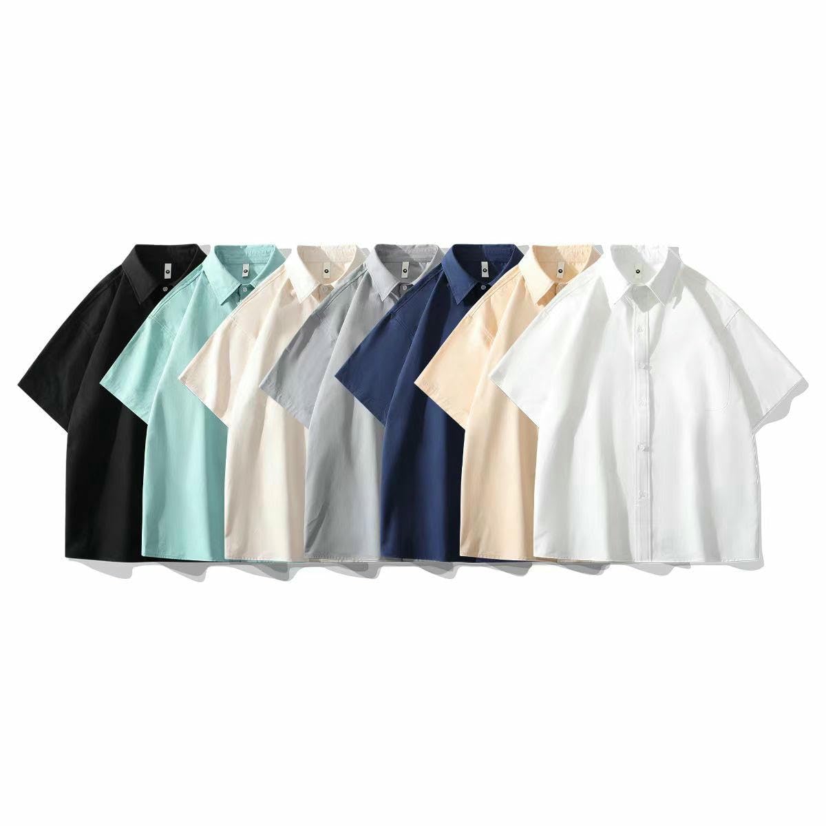 Chemise décontractée à manches courtes en coton de couleur unie pour homme