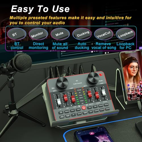 Image of Podcast Equipment Bundle with 2 Microphones, Audio Mixer Podcast Microphone Bundle studio,Audio interface with Voice Change,Podcast Recording,PC,Smartphone, (G1-E300-2MICS)