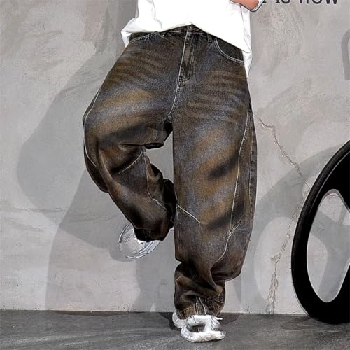 Men’S Trendy Vintage Slim Fit Distressed Baggy Harem Denim Cargo Pants Full Length Button Fly Hip Hop Streetwear3