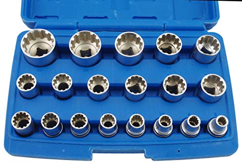 Satra Gearlock - Juego de llaves de vaso (19 piezas, perfil E, 8-32 mm, 1/2", multibloqueo)