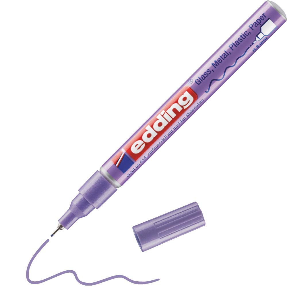 edding 780 gloss paint marker - violet metallic - 1 paint marker - extra-fine round nib 0.8 mm - paint pen for glass, pebbles, wood, plastic, paper - waterproof, high coverage