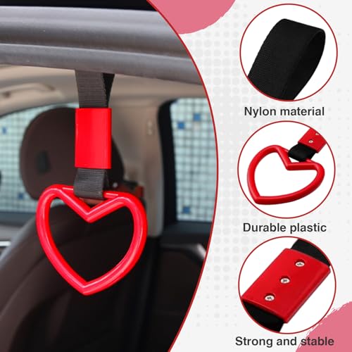 Image of 2PCS Heart Shaped Car Handle Straps, Rear Bumper Warning Keychain Ring Charm for Car Exterior Accessories (Red)