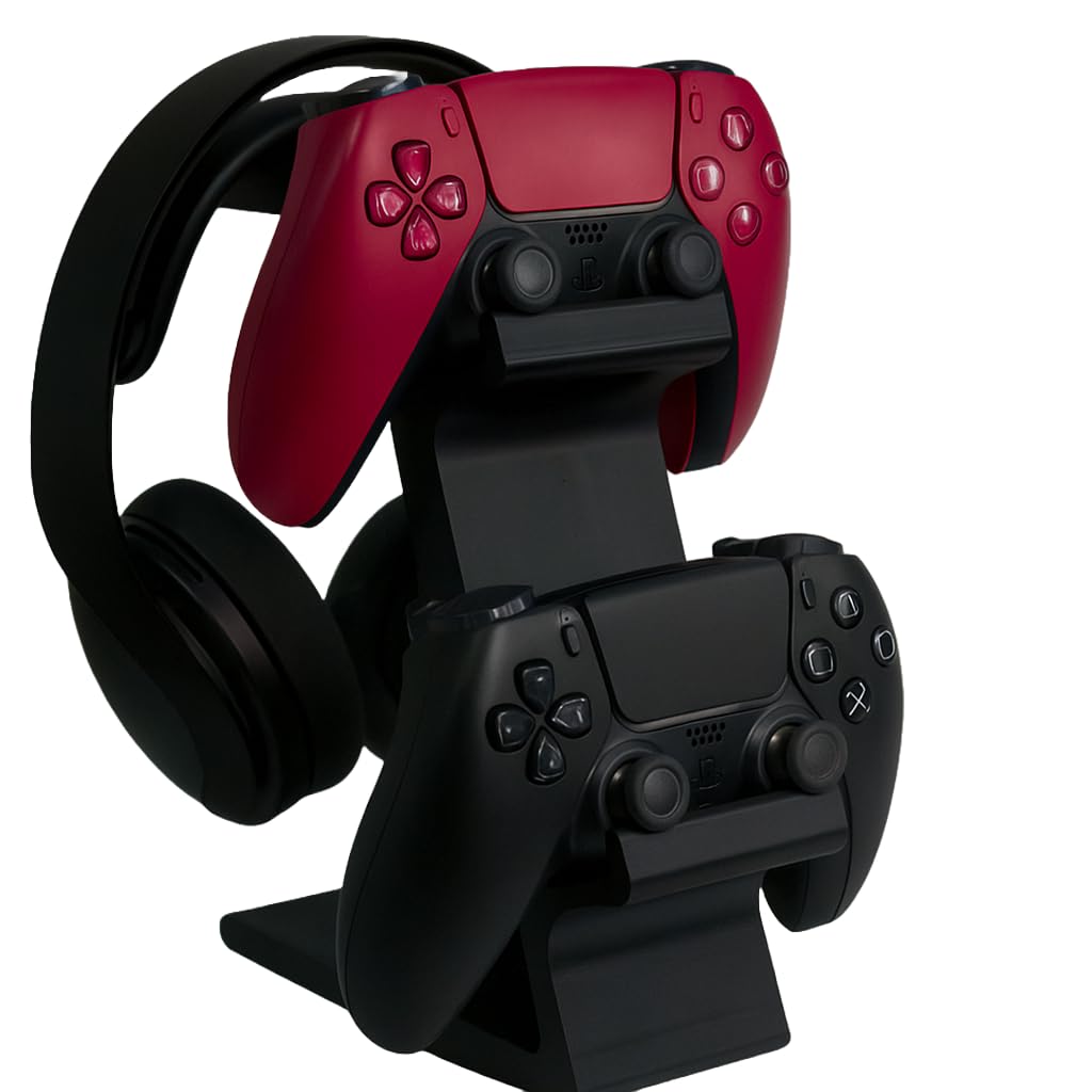 Craftedlayer Dual Controller Stand with Headset Holder, Gaming Controller Display Mount, Black