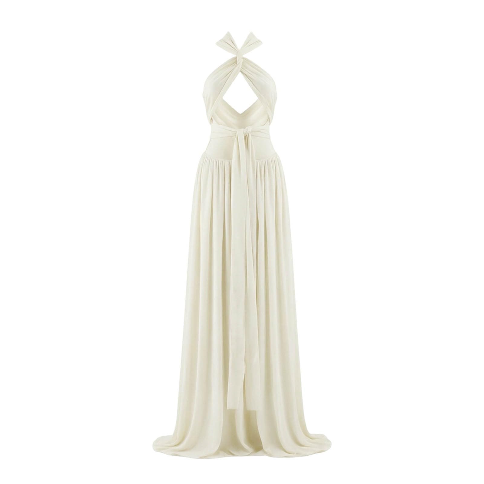 Neckholder Kleid Damen V Ausschnitt Tailliert Lang Seitenschlitz Partykleid | Zarter Chiffon, Tiefer Rückenausschnitt, Bindeband Im Nacken, Ideal für Warme Sommerabende, Leicht und Romantisch