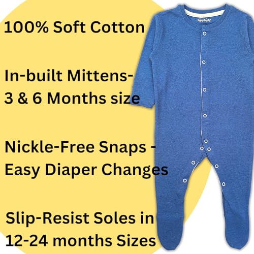 Image of TuddyBuddy 100% Cotton Multi Color Zipper Romper Sleepsuit /Romper /Jumpsuit for Baby Boy & Baby Girl