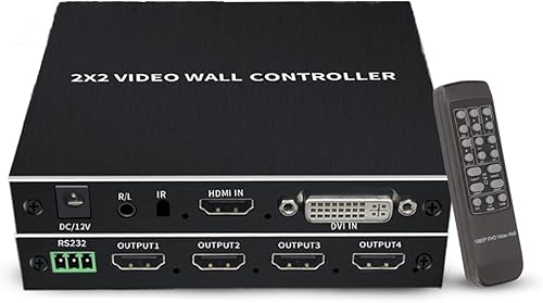 Controlador de pared de video 2x2, resolución de 1080P60Hz, 8 modos de empalme 2x21x11x21x31x42x13x14x1, rotación de 180 grados, con control RS232,