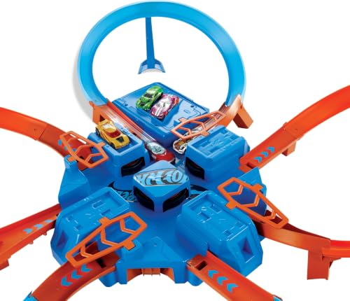 Image of Hot Wheels Track Set with 1:64 Scale Toy Car, 4 Intersections for Crashing, Powered by a Motorized Booster, Criss-Cross Crash Track (Amazon Exclusive) | Playset with 1:64 Scale Toy Car &4 Intersections for Crashing, Powered by a Motorized Booster (Amazon Exclusive)