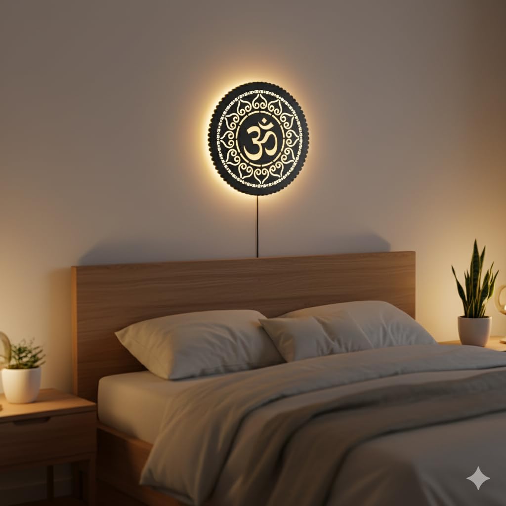 LASER ART Om Wall Backlit | Spiritual Wall Hanging Decoration | Divine Wall Decor Item for Living Room, Bedroom, Office, Temple and Meditation Room | Vastu Decorative Wall Art with LED Light 3