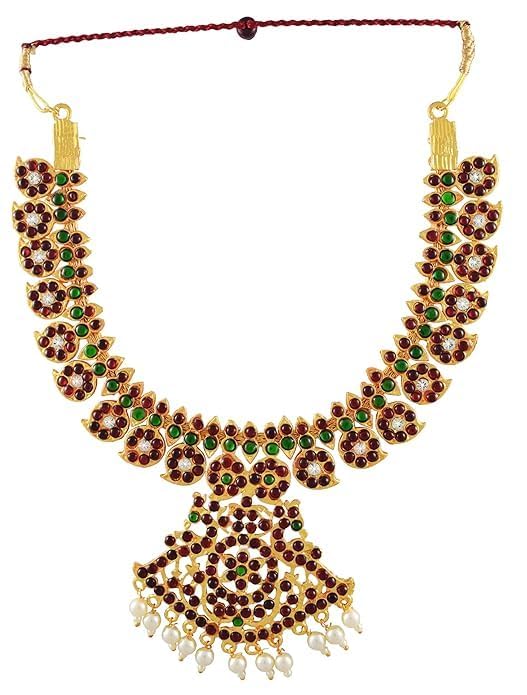 Taditional Necklace Pieces Temples Jewellery Peals And Kemp Stone .Temple Jewellery Primary Attraction Of Bharatanatyam, Kuchipudi Beautiful Women neck Piece. Mango Model (KB:00149)-image-35