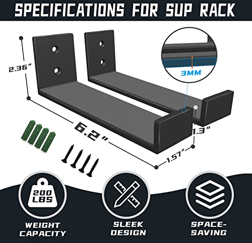 Indoor Sup Paddleboard Surfboard Storage Rack Holder Organizer Display Wall Mount Garage Hanger Hooks Heavy-Duty Kayak Accessories Powder Coated Steel Anti-Scratch Padding Holds Up 100Lbs 2 Pack #TOP1