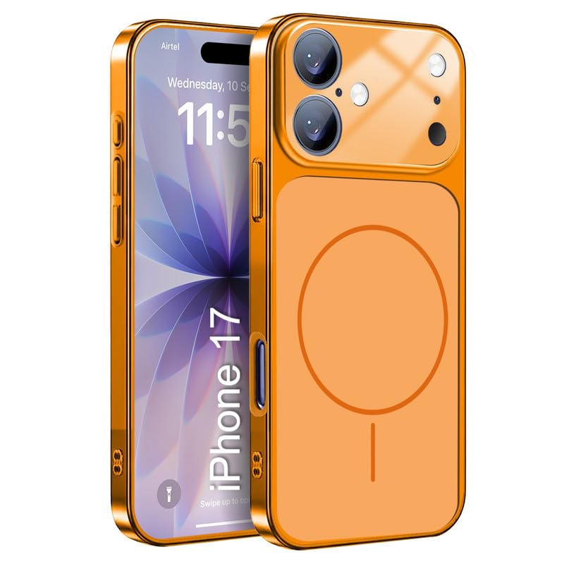 Image of LuxuryKase Converter Case for iPhone 17 | Premium Protective MagSafe Cover | iPhone 17 Pro Series Style Design | in Built Camera Guard | Wireless Charging Compatible - Orange