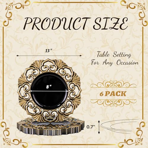 Platos cargadores octagonales 13" set x6 plástico negro miniatura 2