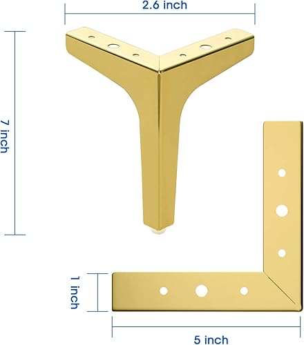 Miniatura 2 de Juego de 4 patas metálicas doradas de 7 pulgadas para muebles, patas de repuesto resistentes para estantería, sofá, gabinete, silla, sofá, mesa de