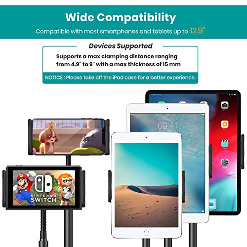 Tablet Stand, Klearlook Height Adjustable Tablet Holder 360 Degree Swivel Rotation Flexible Arm Cradle Mount Dock for 4.7-12.9 inch (i) Phone/(i) Pad/Nint/endo Switch/eBook Reader