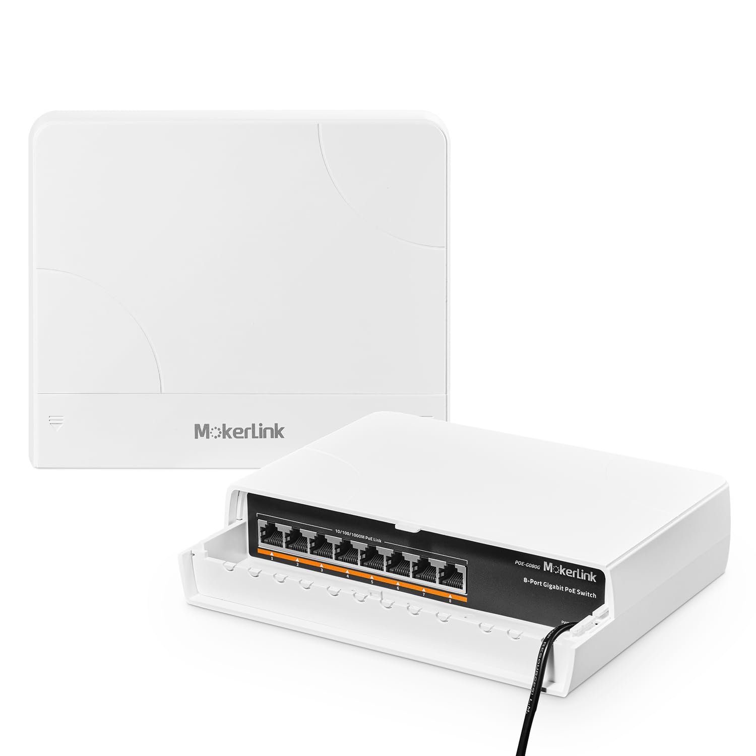 MokerLink Switch Gigabit PoE a 8 porte per esterni, 8 porte PoE+ 1000 Mbps, 802.3 af/at 120 W, impermeabile senza ventola, Plug and Play Switch