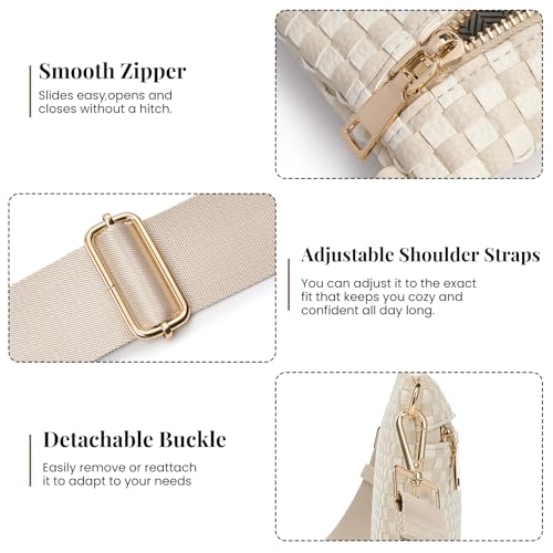 Image of Woven Crossbody Bags For Women, Checkered PU Waist Pack Travel Sling Bag