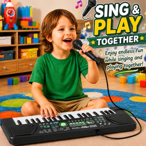 Image of GRAPHENE 49 Keys Portable Piano Keyboard with Mic 8 Rhythms 16 Tones 6 Demos 5 Percussions Electronic Piano Toy for Beginners Learning Songs Recording Musical Toys Gift for Kids Ages 3+