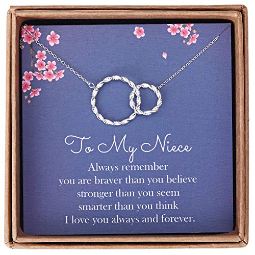 Gifts for Niece from Aunt - Sterling Silver Twisted Intertwined Double Circle Aunt Niece Necklace Jewelry - Necklaces for Christmas Birthday Gifts with Message Card & Gift Box