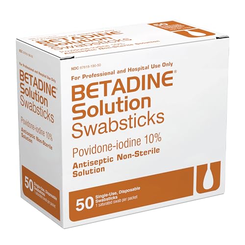 Betadine 10% Povidone-Iodine Swabsticks - 50 Single Use Sticks Topical Antiseptic Brown Solution Swabstick 1ct (Box of 50)