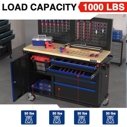 Image of WORKPRO 52 inch x 20 inch Rolling Tool Chest with Pegboard, 5-Drawer & 1-Door