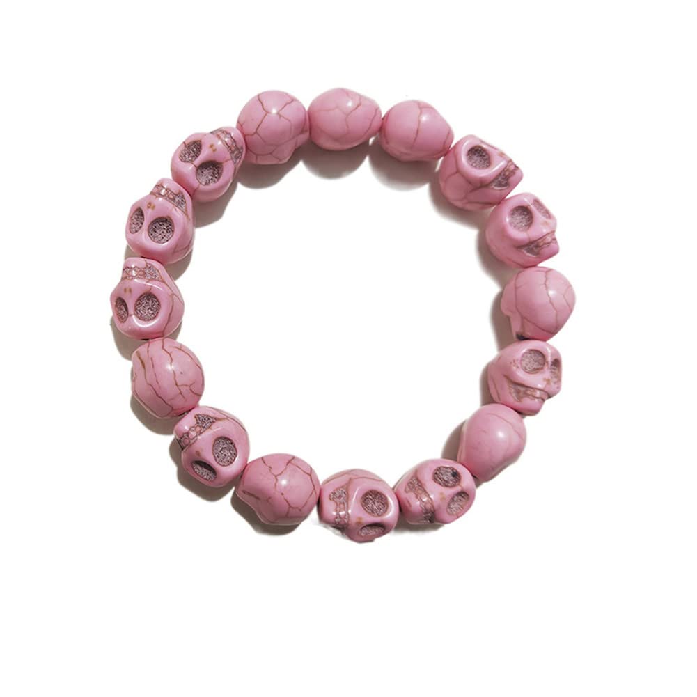 Punk Personality Colorful Skull Bead Skeleton Bracelets Delicate Gothic Charm Head Bone Stone Seed Elastic Strand Bracelets Tibetan Prayer Mala Bangle