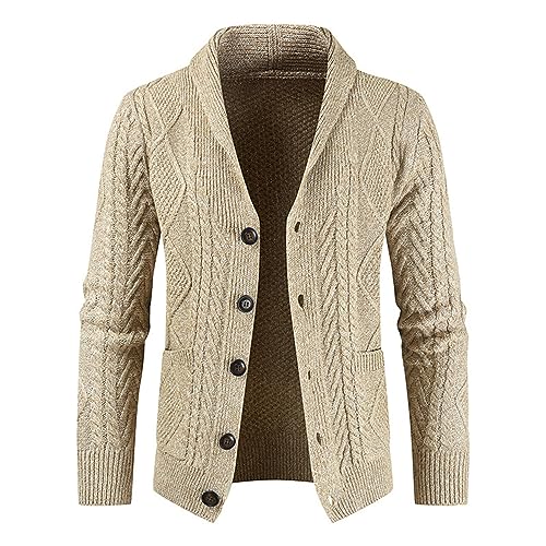 Mens Casual Crocheted Knit Cardigan Slim Fit Sweaters Turtleneck Button Down Long Sleeve Warm Knitwear Fashion Tops