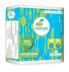 Century Paper Napkins Food Safe | Made up of 100% Virgin Pulp, OBA-Free, FDA Certified and 100% Hygienic (40X40 cm, 2 Ply, Pack of 3, 150 Pulls)