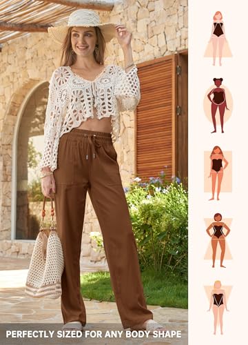 Image of Willit Women Linen Pants Wide Leg Casual Palazzo Pants Cotton Linen Lounge Beach Summer Pants with Pockets 29 inch /31 inch / 33 inch