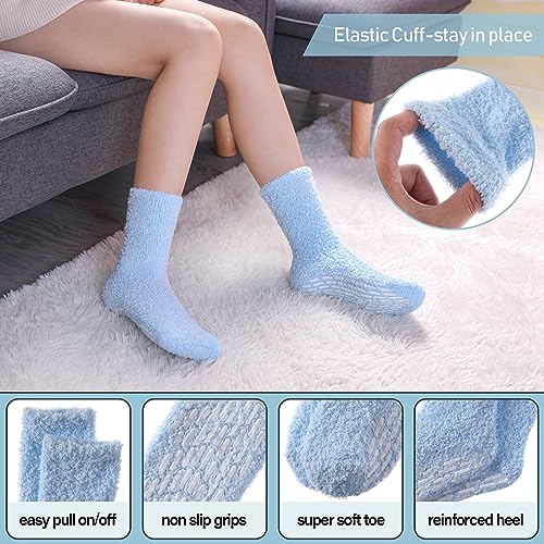 Image of Yebing Non Slip Hospital Socks for Women with Grips Fuzzy Cozy Anti Skid Slipper Socks Winter Warm Soft Fluffy Sleep Socks