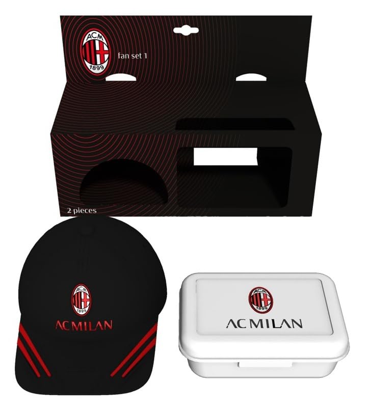 ILS I LOVE SHOPPING Juego de regalo con gorro + porta merienda en caja de regalo para aficionados, sin BPA, gorro y fiambrera para niños, producto oficial (Milan)