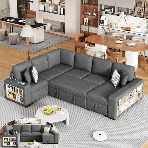 FANYE U-Shaped Sleeper Sectional Sofa W/Pull Out Sleep Couch Bed for Living Room
