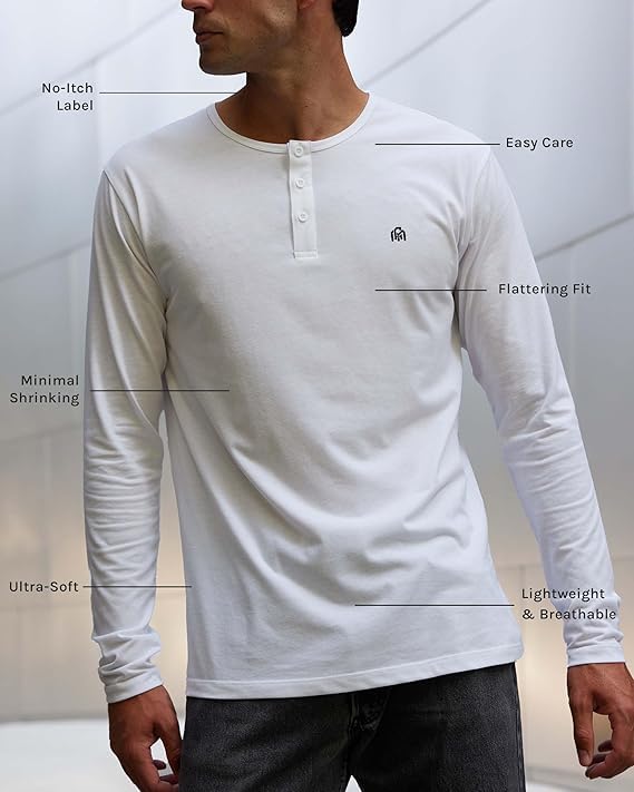 INTO THE AM Long Sleeve Henley Shirts for Men S - 4XL Casual Lightweight Fitted Longsleeve2