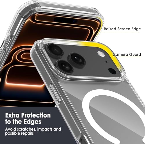 Image of Magnetic Case for iPhone 17 Pro Max Compatible with MagSafe, Shockproof Phone Bumper Cover, Anti-Scratch Clear Back (Clear)