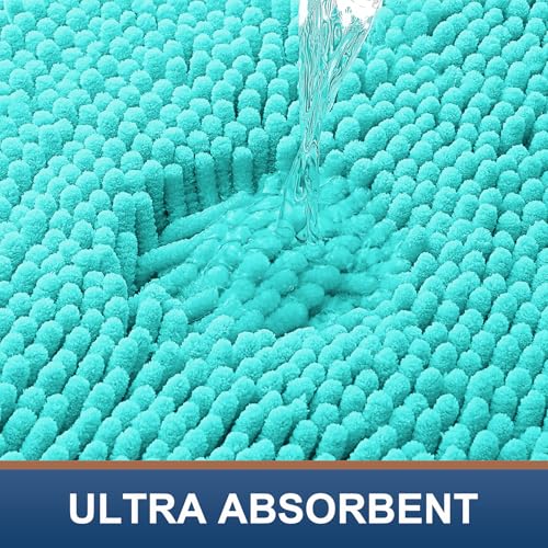 Smiry Luxury Chenille Bathroom Rugs 40x32, Extra Soft and Absorbent Shaggy Bath Mat, Machine Washable, Non-Slip Plush Carpet Runner for Tub, Shower, and Floor, Home Decor Accessories, Turquoise