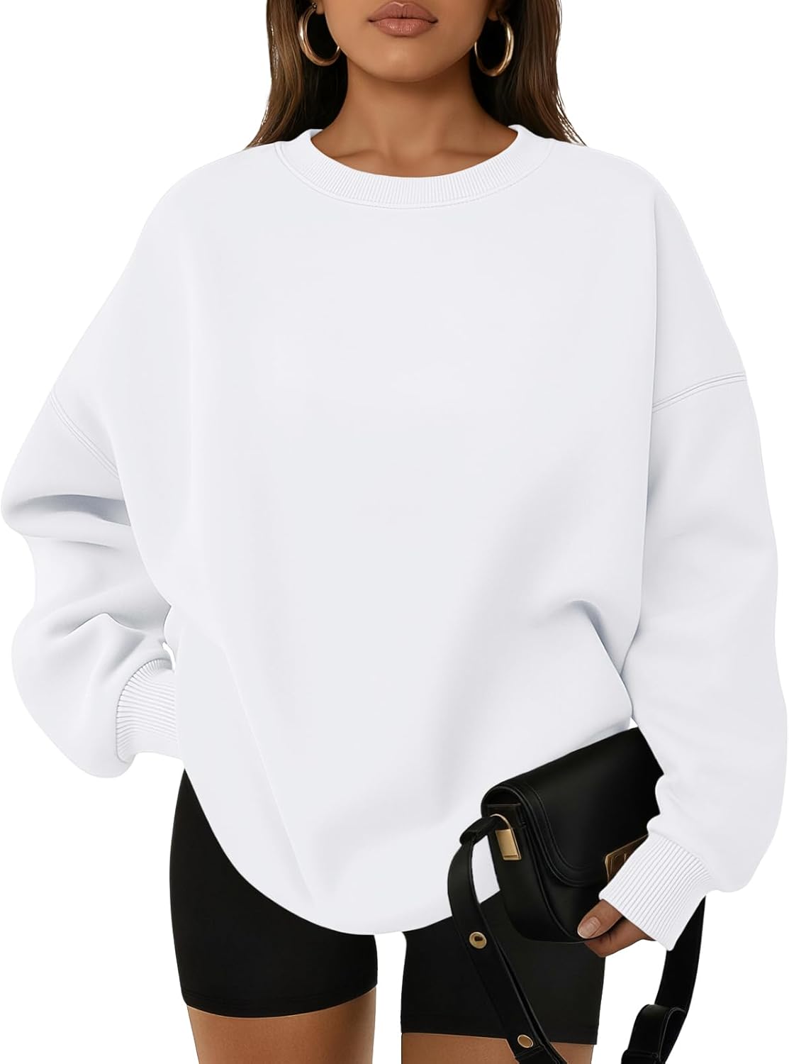 Oversized Sweatshirts For Women Crewneck Fleece Pullover Comfy Hoodies Fall Outfits Fashion 2026 Winter Clothes Trendy Sweaters Ladies Plain Tops Cute Basics Clothing White M