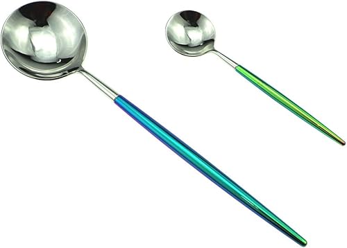 Miniatura 4 de JASHII - Juego de cubiertos de acero inoxidable 1810 con espejo pulido y colorido arcoíris (20 piezas, incluye tenedor de vapor, cuchillos,