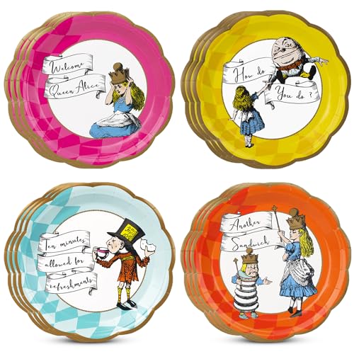 Talking Tables 12 piatti da 23 cm, motivo: Alice nel paese delle meraviglie, stoviglie usa e getta, riciclabili per la casa, per feste di compleanno, tè pomeridiani, festa della mamma, baby shower