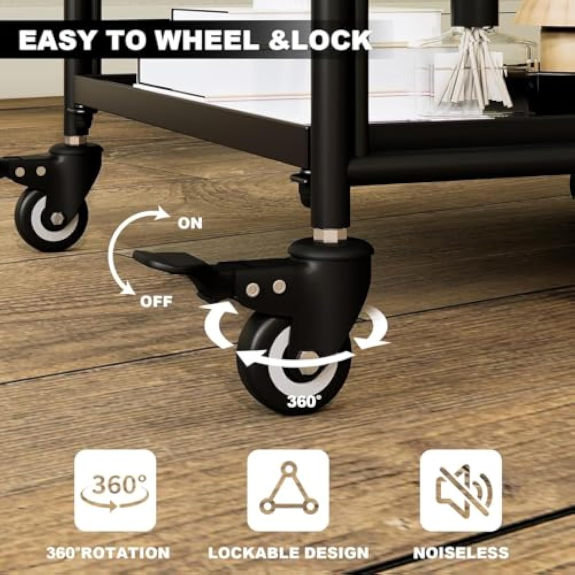 Decorative Bar Cart, Metal Serving Trolley with Lockable Wheels