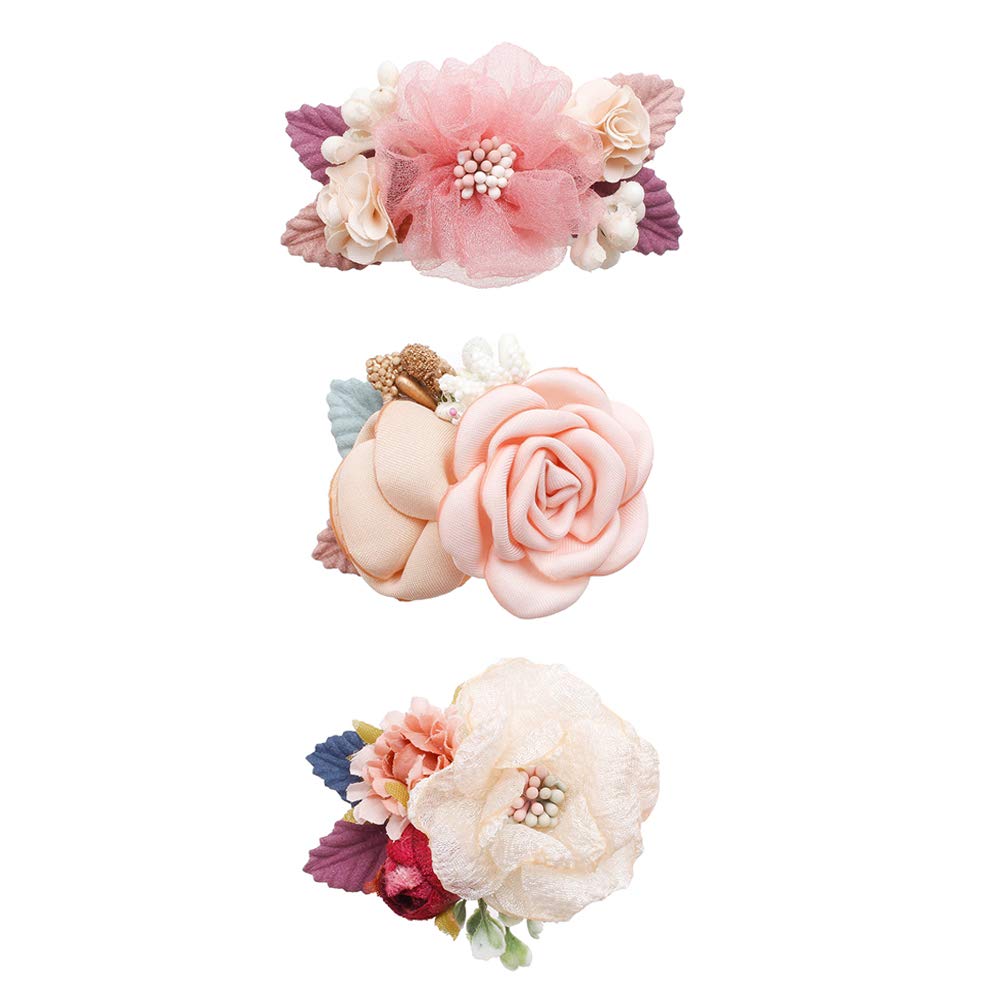 Flower Hair Clips Set-Cherrboll 3pcs Floral Hair Bow Accessories for Baby Girl Toddles Teen Gifts