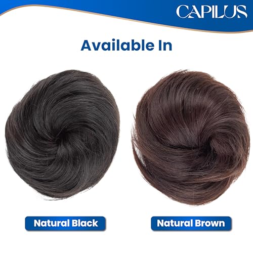 Image of Capilus Clip In Hair Buns - Natural Human Hair Messy Juda Bun Hair Extension - Indian made Donut Scrunchies (Natural Black)