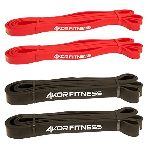 4KOR Fitness Pull Up Assist Band Set 2 Red and 2 Black Heavy Duty 41" Resistance Bands for Mobility, Crossfit, Weightlifting, Therapy, Home or Gym Workouts and More - Red 15-35lbs, Black 20-70lbs Cover