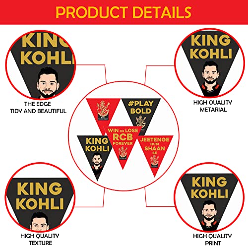 Image of Party Propz RCB Ipl Theme Decoration- 50 Pcs in 5 Strings Royal Challengers Bangalore Theme Pennant Banner for Decoration | RCB Flag Buntings for Decoration | Ipl Flags Bunting | RCB Flag 2026 IPL