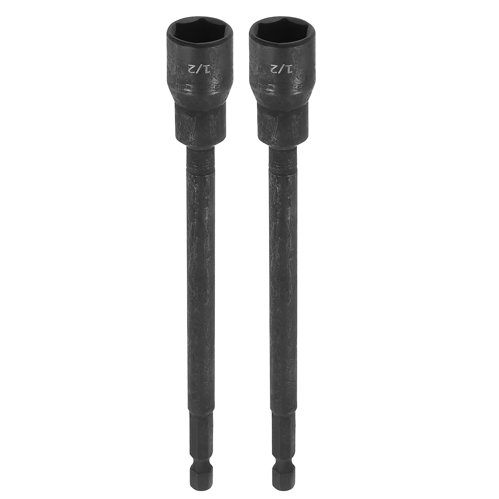 sourcing map 2pcs Nut Driver Drill Bit 1/2 Inch Socket 1/4" Hex Shank 6" (150mm) Extra Length Magnetic 6-Point Sockets Quick Change Chrome Vanadium Steel Bolt Setters for Power Drill Drivers