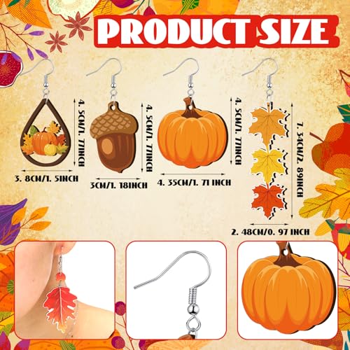 30 Pairs Fall Thanksgiving Earrings Set for Women Double Sided Print Turkey Pumpkin Maple Leaf Sunflower Dangle Wooden Thanksgiving Earrings Jewelry Gift Decor2