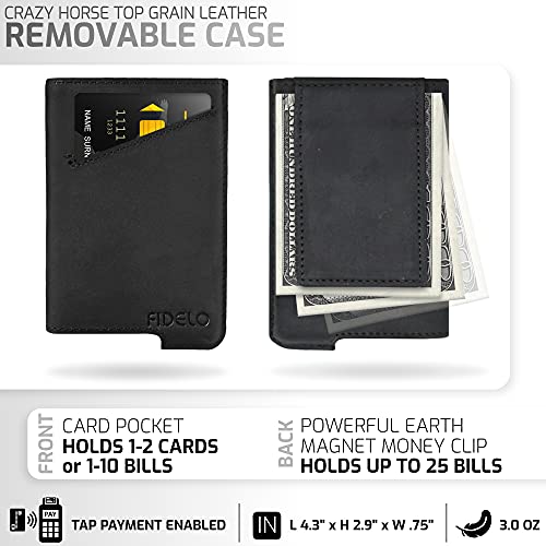 Fidelo Minimalist Wallet For Men - Pop Up Wallet With Card Holder And Magnetic Money Clip. Rfid Blocking Wallet For Quick Card Access, Made Out Of Aluminum And A Removable Leather Case - Black #TOP3