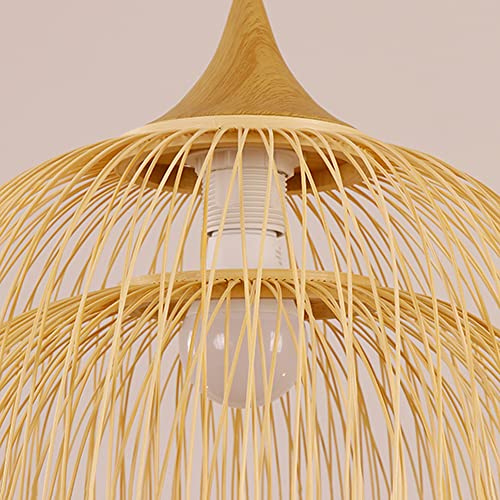 Lampe en bambou tissé main suspension E27 pour éclairage créatif doux